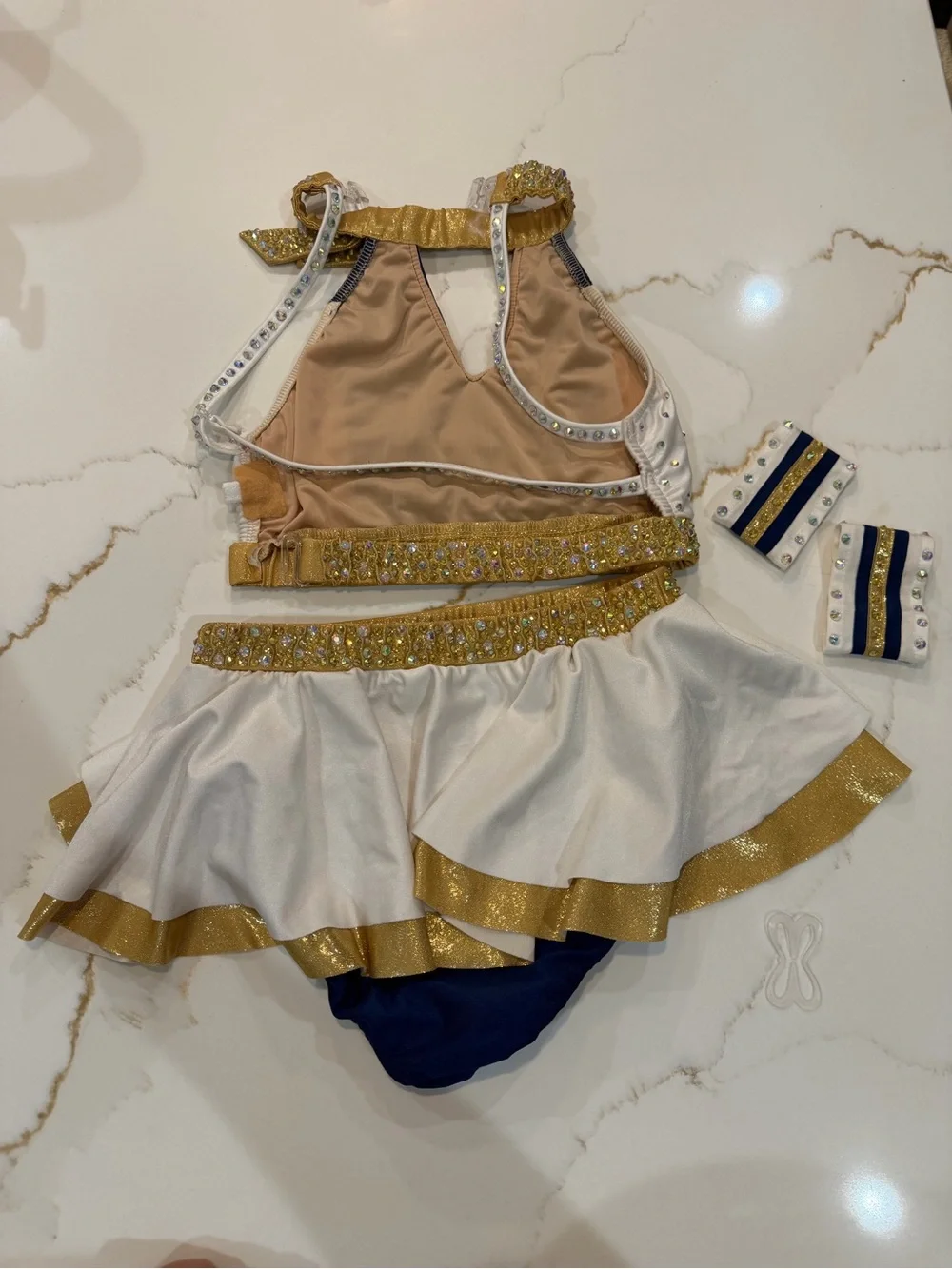 Glamour Navy and White Sequin Sailor Dance Costume Set with cuffs CXL